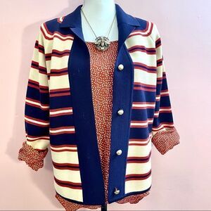 💥Host Pick x2!💥 Vintage Zephyr Wool Red, Cream, and Blue Cardigan Gold Buttons